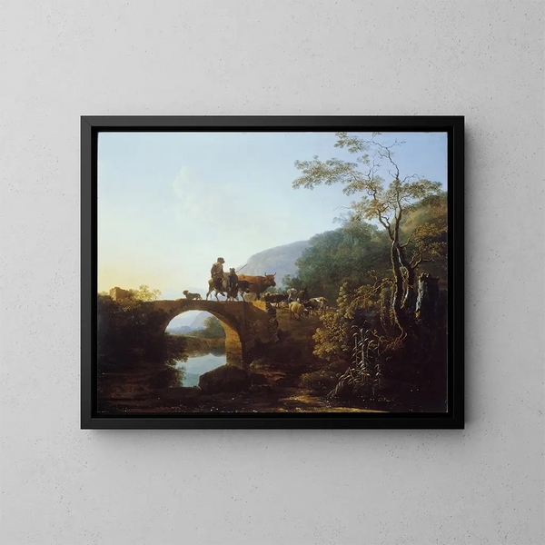 Ponte in un paesaggio italiano - Adam Pynacker — quadro incorniciato alla parete