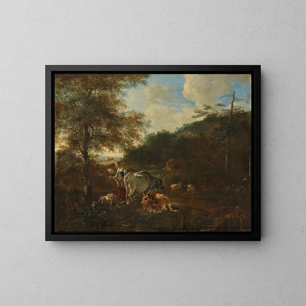 Paesaggio con bestiame - Adam Pynacker — quadro incorniciato alla parete