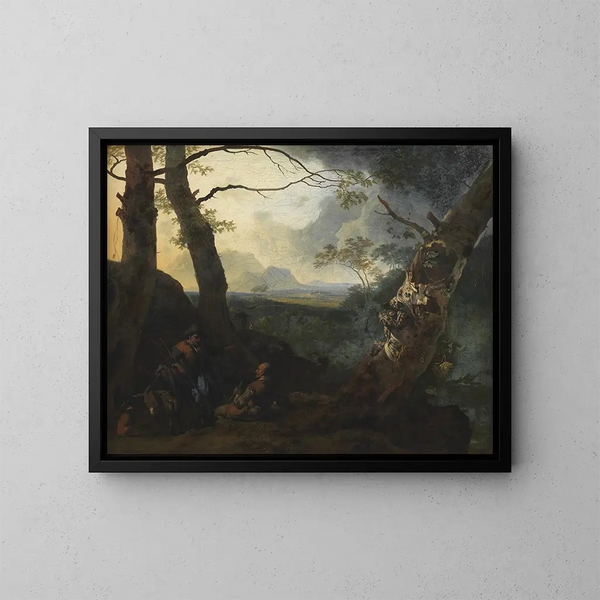 Paesaggio del sud con pastori - Adam Pynacker — quadro incorniciato alla parete