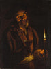 Vecchio uomo che tiene una candela e un bicchiere - Adam de Coster — vista dell’opera