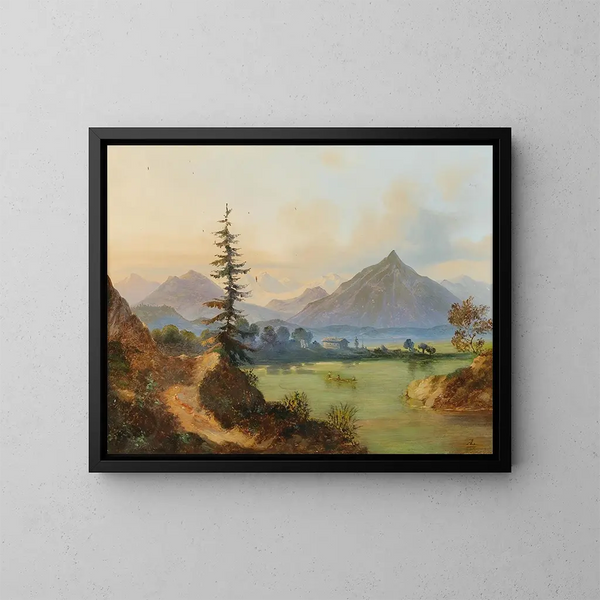 Lago in un paesaggio montano - Adolf Heinrich Lier — quadro incorniciato alla parete