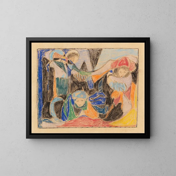 Tre figure in un paesaggio - Adolf Hölzel — quadro incorniciato alla parete