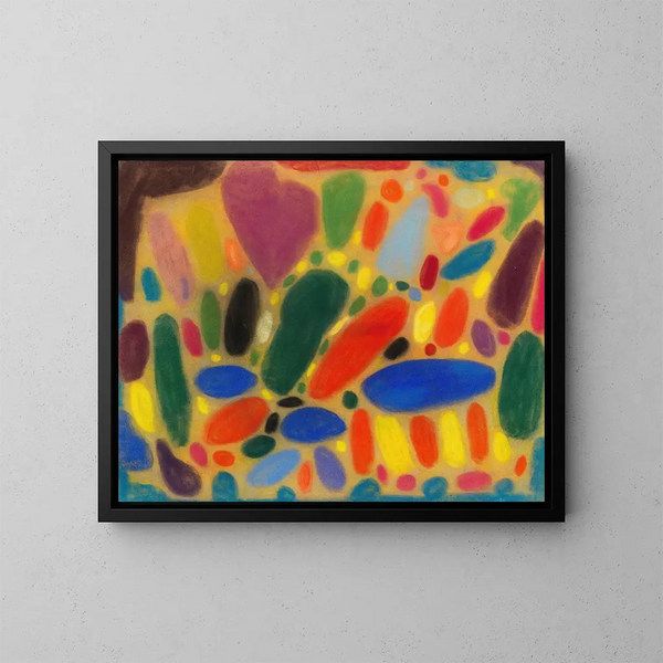 Composizione colorata con forme rotonde e ovali - Adolf Hölzel — quadro incorniciato alla parete