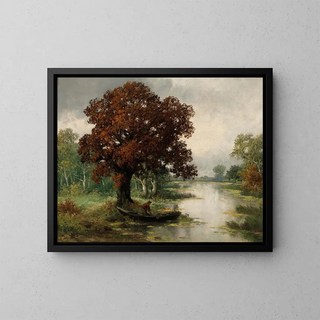 Adolf Kaufmann - A River Landscape with Fisherman in Autumn.webp