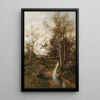 Adolf Kaufmann - A Springtime Landscape with a Creek.webp