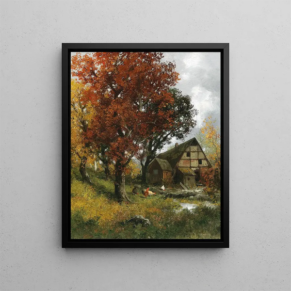Mulino nella foresta autunnale - Adolf Kaufmann — quadro incorniciato alla parete
