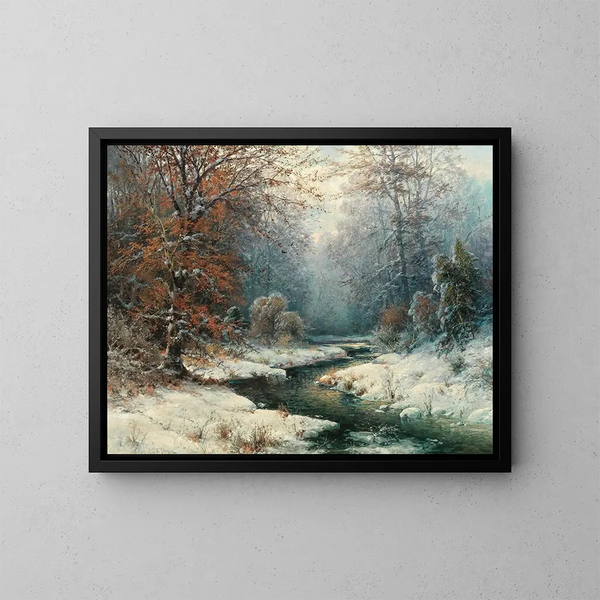 Paesaggio fluviale invernale - Adolf Kaufmann — quadro incorniciato alla parete