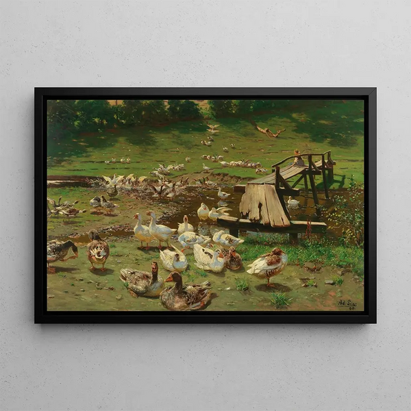 Adolf Lins - A Summer Day Geese By A Pond.webp