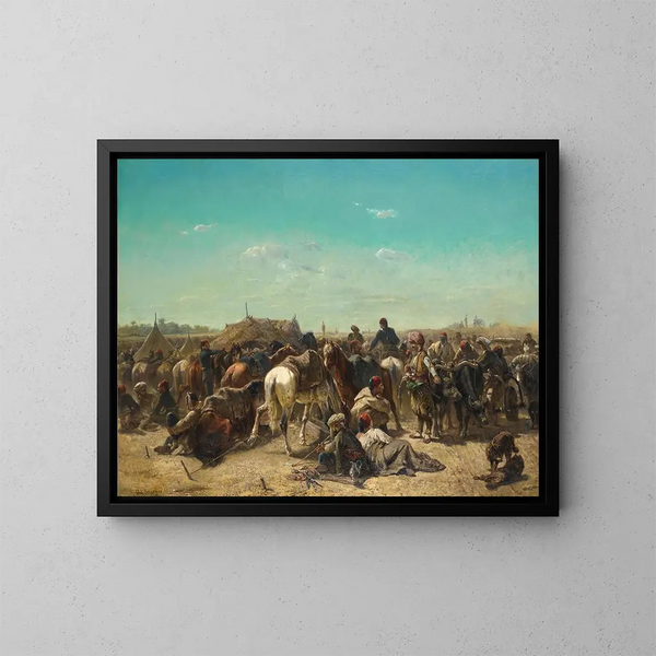 Un accampamento ottomano - Adolf Schreyer — quadro incorniciato alla parete