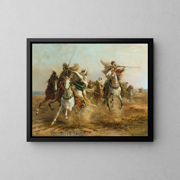 Bédouins in mira - Adolf Schreyer — quadro incorniciato alla parete