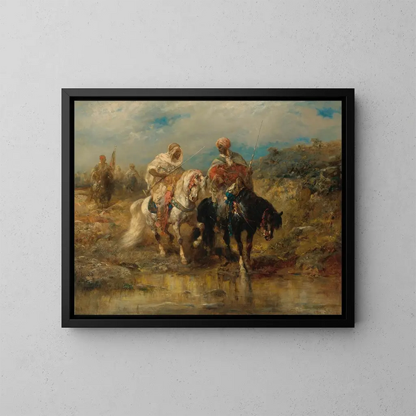 Cavalli al punto d'acqua - Adolf Schreyer — quadro incorniciato alla parete