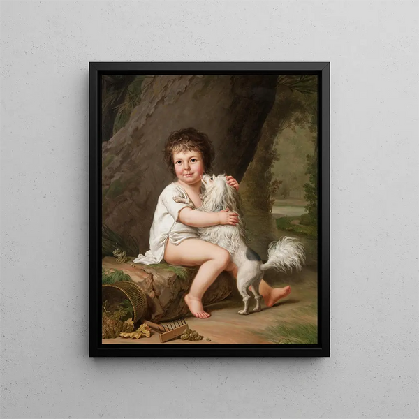 Ritratto del giovane Henri Bertholet Campan 1784-1821 con il cane Aline - Adolf Ulrik Wertmüller — quadro incorniciato alla parete