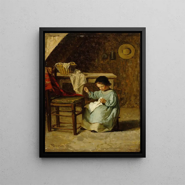 Fille qui coud - Adolf von Becker — quadro incorniciato alla parete