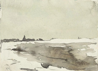 Adolf le Comte - Winterlandschap met kerkje in het verschiet.webp