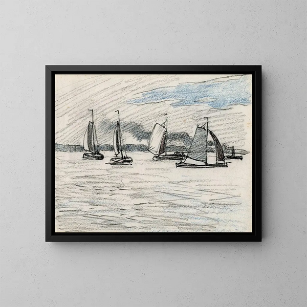 Bateaux a vela su una superficie d'acqua - Adolf le Comte — quadro incorniciato alla parete