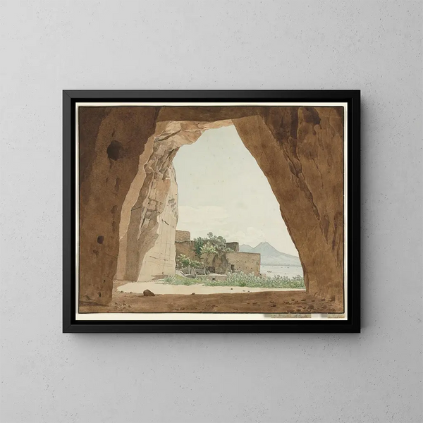 Vesuvio e la baia di Napoli da una grotta - Adolf von Heydeck — quadro incorniciato alla parete