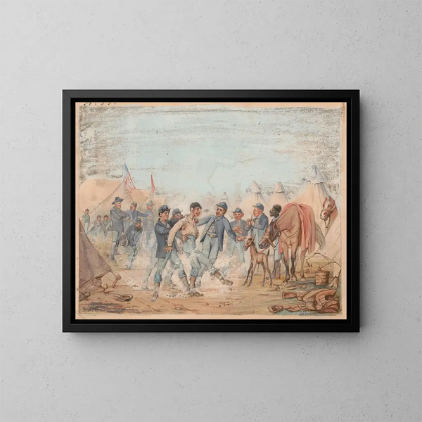 Camp del trentaduesimo reggimento dei volontari dell'Indiana, compagnia A, vicino a Stones River, Tennessee, gennaio 1863 - Adolph Metzner — quadro incorniciato alla parete