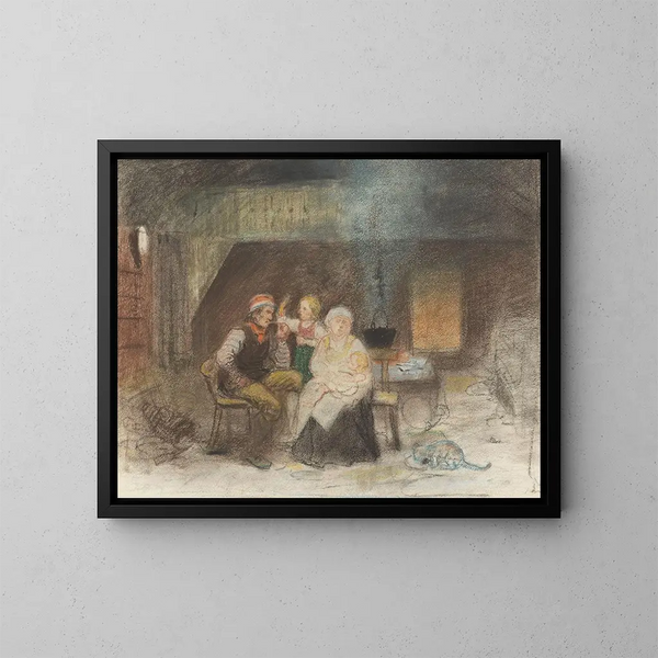 Gruppo familiare in una fattoria - Adolph Tidemand — quadro incorniciato alla parete