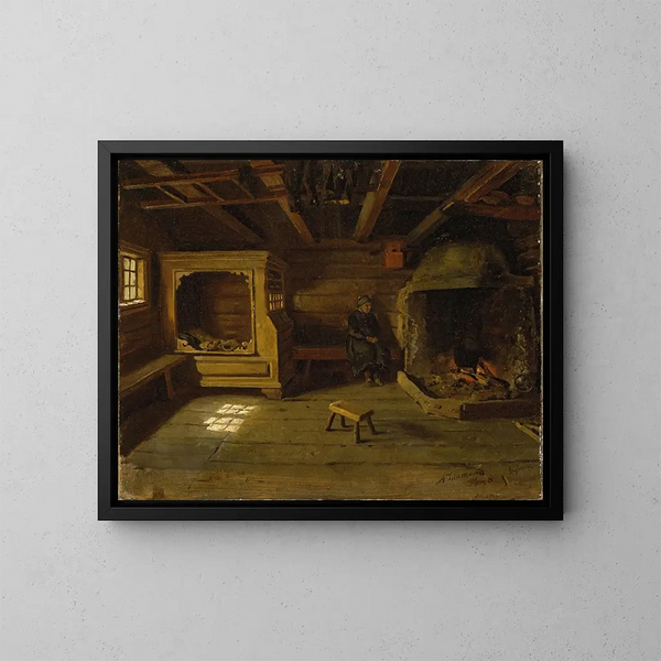 Interno di fattoria a Skjnne nel Numedal - Adolph Tidemand — quadro incorniciato alla parete