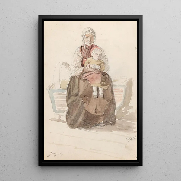 Donna con bambino Gagnef - Adolph Tidemand — quadro incorniciato alla parete