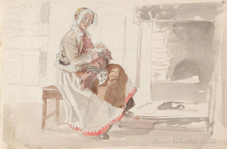 Adolph Tidemand - Kvinne med barn i interir.webp