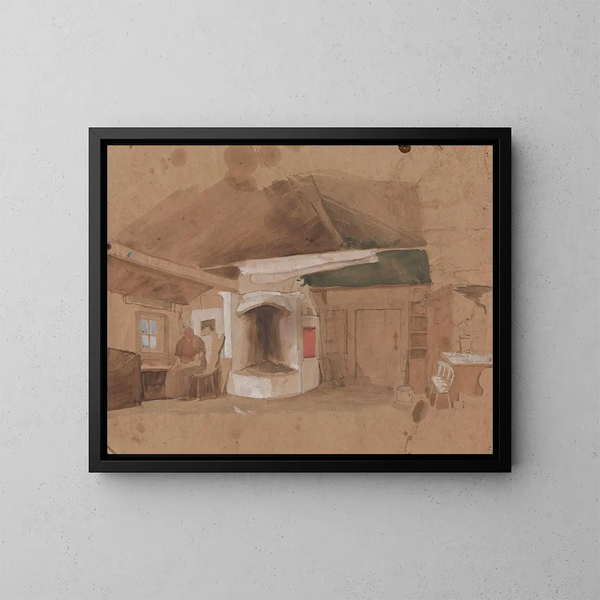 interno con donna seduta - Adolph Tidemand — quadro incorniciato alla parete