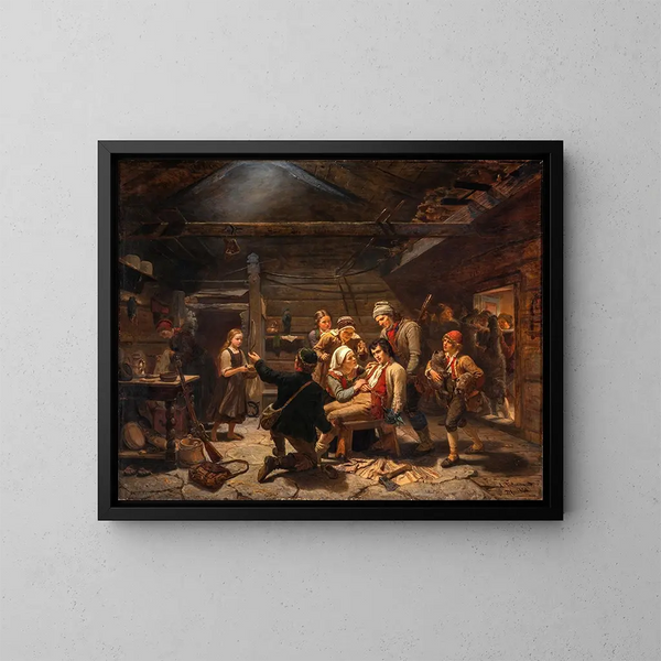 Il cacciatore di orsi ferito - Adolph Tidemand — quadro incorniciato alla parete