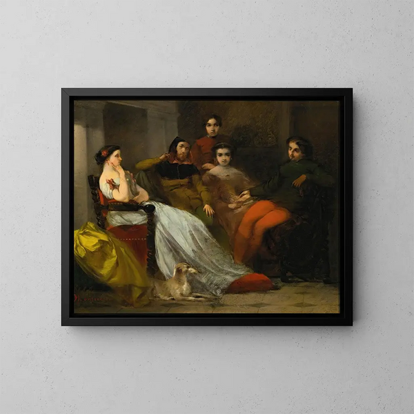 Conversazione dopo cena - Adolphe Monticelli — quadro incorniciato alla parete