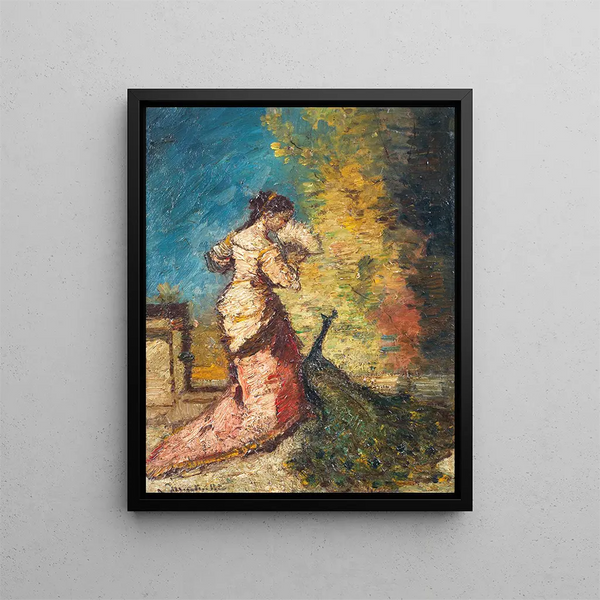 Donna con Pavone - Adolphe Monticelli — quadro incorniciato alla parete