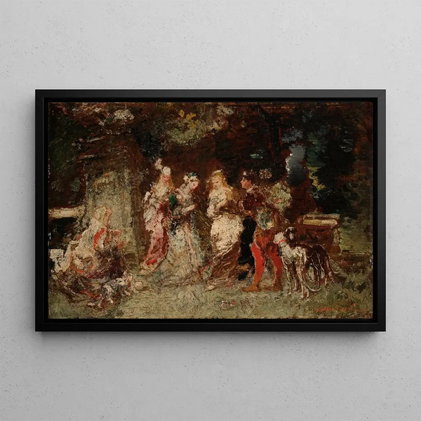 Scène di giardino - Adolphe Monticelli — quadro incorniciato alla parete