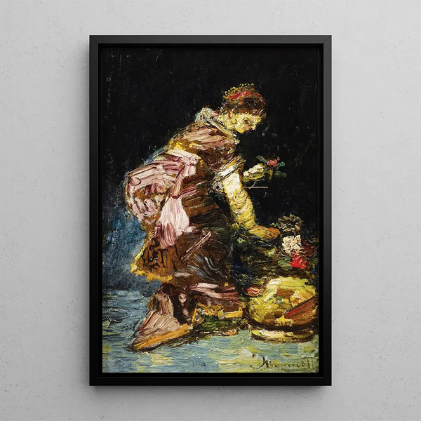 Riproduzione del dipinto Giovane donna che sistema dei fiori - Adolphe Monticelli