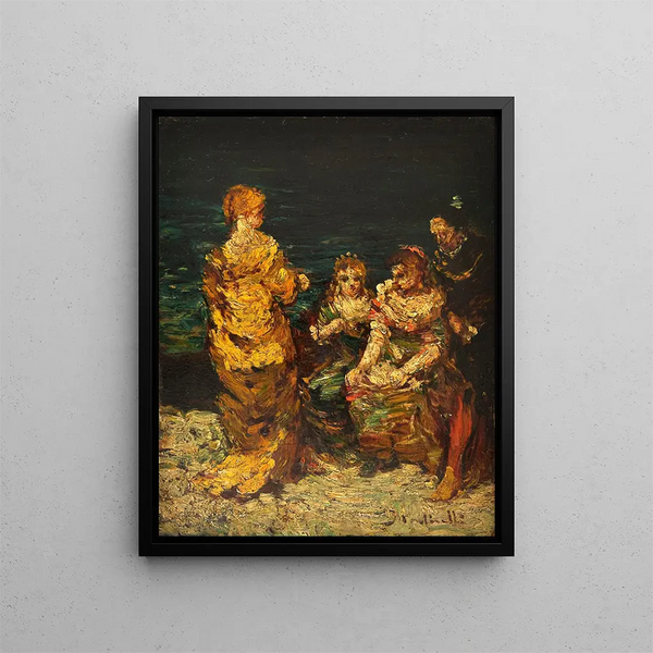 La conversazione interrotta - Adolphe Monticelli — quadro incorniciato alla parete
