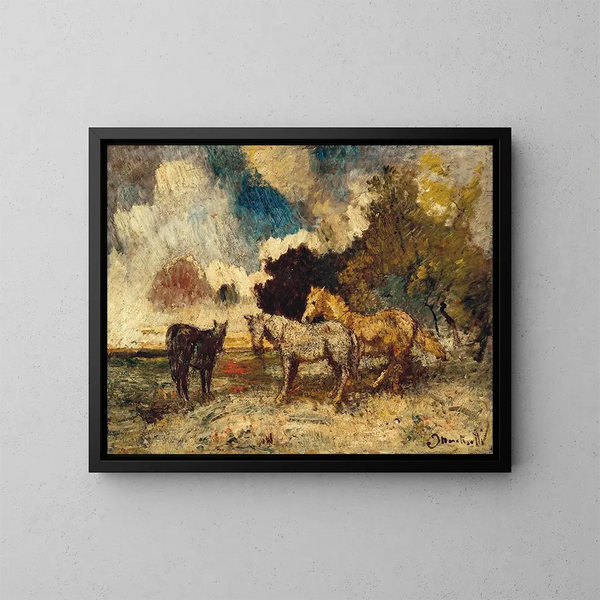 I Tre Cavalli - Adolphe Monticelli — quadro incorniciato alla parete