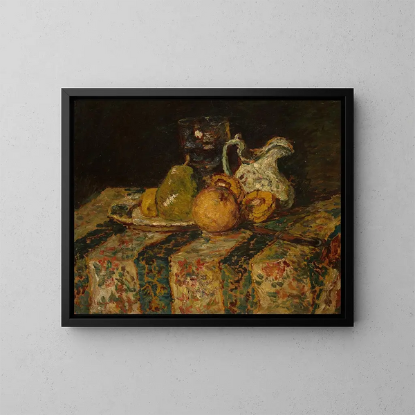 Natura morta con frutta e una brocca di vino - Adolphe Monticelli — quadro incorniciato alla parete