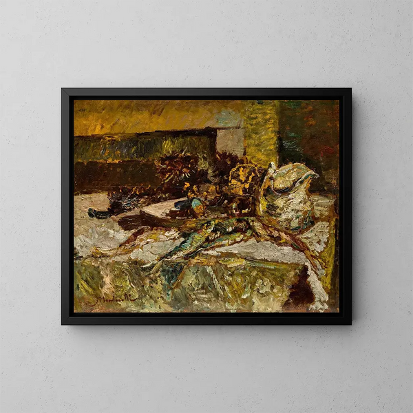 Nature morte con sardine e ricci - Adolphe Monticelli — quadro incorniciato alla parete