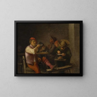 Contadino che fuma tabacco in una taverna - Adriaen Brouwer — quadro incorniciato alla parete