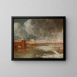 Paesaggio invernale vicino a Rotterdam con Hofpoort e l'antica Delftsche Poort - Adriaen Jansz van Nuys — quadro incorniciato alla parete