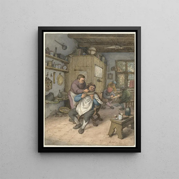 Un salone di parrucchiere - Adriaen van Ostade — quadro incorniciato alla parete