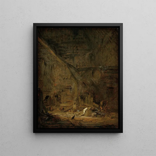 Interno di una stalla - Adriaen van Ostade — quadro incorniciato alla parete