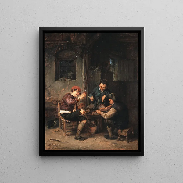 Tre contadini in una locanda - Adriaen van Ostade — quadro incorniciato alla parete
