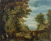 Un paesaggio boscoso con viaggiatori che attraversano un ponte - Adriaen van Stalbemt — vista dell’opera