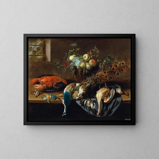 Adriaen van Utrecht - A Peacock Fruit Boiled Lobster And A Prey Of Birds.webp