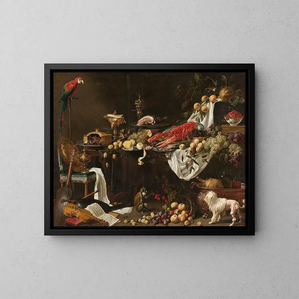 Natura morta con banchetto - Adriaen van Utrecht — quadro incorniciato alla parete