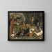Pavone e pavona su un perchoir, tacchini, fagiano e pollame vicino a un pozzo - Adriaen van Utrecht — quadro incorniciato alla parete