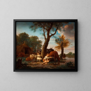 Il pescatore di pesci - Adriaen van de Velde — quadro incorniciato alla parete