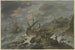 Tempesta in mare su una costa rocciosa con una nave arenata - Adriaen van der Cabel — vista dell’opera