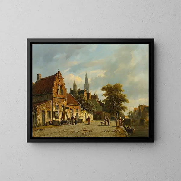 Una città in Olanda - Adrianus Eversen — quadro incorniciato alla parete