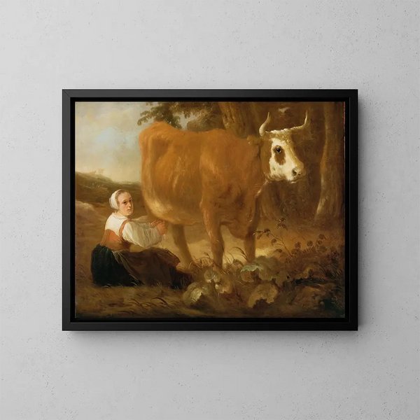 Una lattaia con una mucca - Aelbert Cuyp — quadro incorniciato alla parete