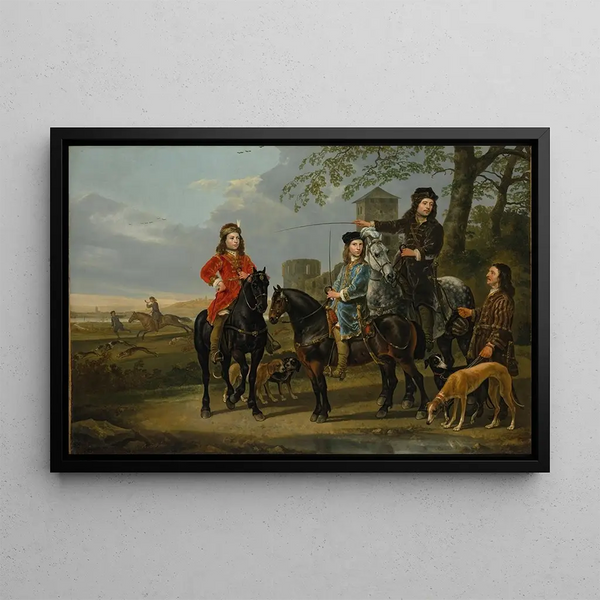 Ritratto equestre di Cornelis 1639-1680 e Michiel Pompe van Meerdervoort 1638-1653 con il loro precettore e cocchiere - Aelbert Cuyp — quadro incorniciato alla parete