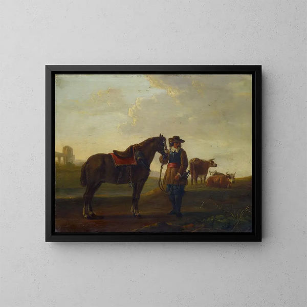 ufficiale con cavallo - Aelbert Cuyp — quadro incorniciato alla parete